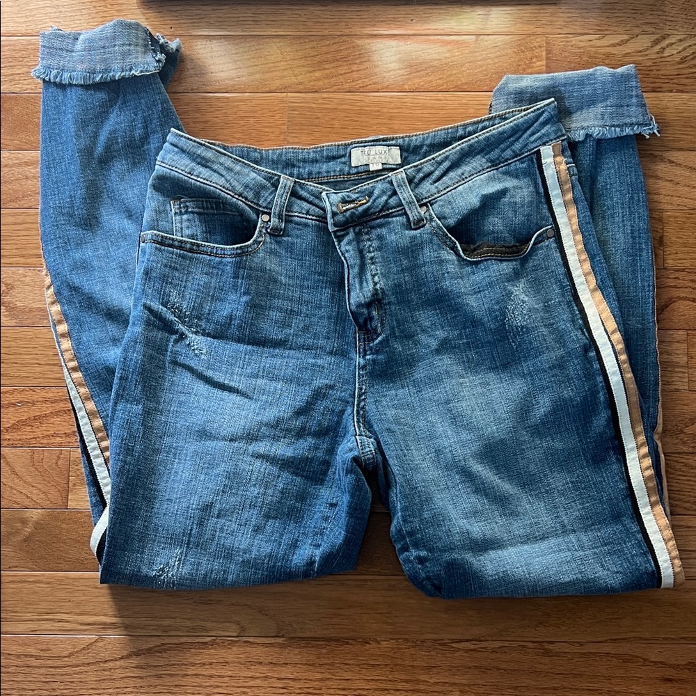 True Lux Denim Jeans with Ribbon Side Stripes